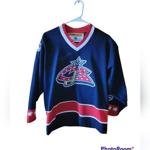 Blue jackets youth men jersey autographed long sieve large extra large hockey